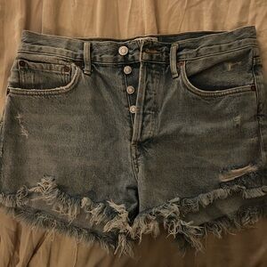 Agolde Light Blue Distressed Jean Shorts